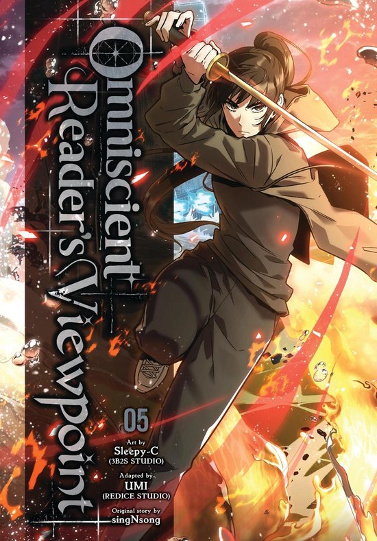 Cover van Omniscient Reader's Viewpoint deel 5 met een man met een zwaard in een gevechtshouding, getekend in anime-stijl.