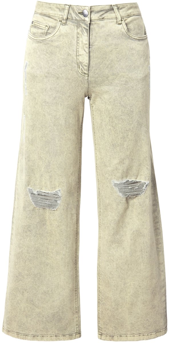 Angel of Style - Dames - Jeans wijde pijpen destroyed effecten 5-pocket - Rietgroen - Maat 46