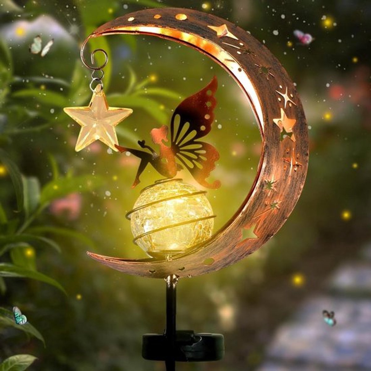 Lichtketting op zonne-energie bloemenfee waterdichte zonnelamp voor buiten - tuindecoratie met grondpen - balkondecoratie en cadeaus voor vrouwen, geschikt voor terras en balkon