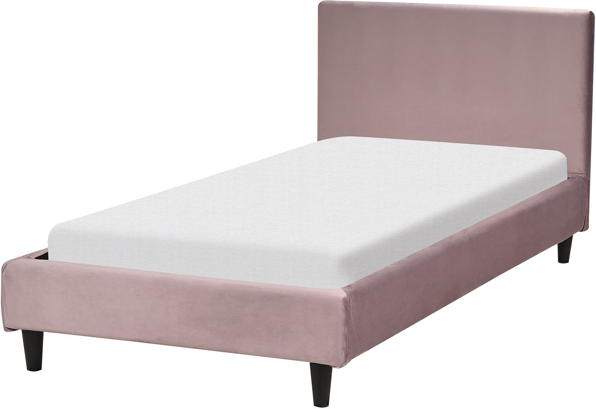 Beliani FITOU - Eenpersoonsbed - Lichtroze - 90 x 200 cm - Fluweel