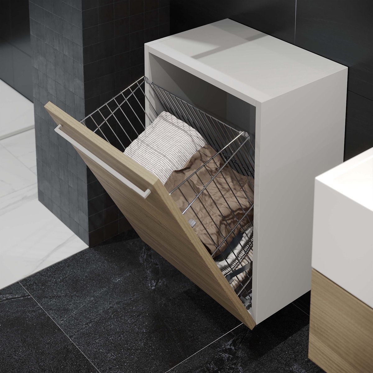 Emuca wasmand met vouwdeursysteem, module 450mm, Staal, Verchroomd