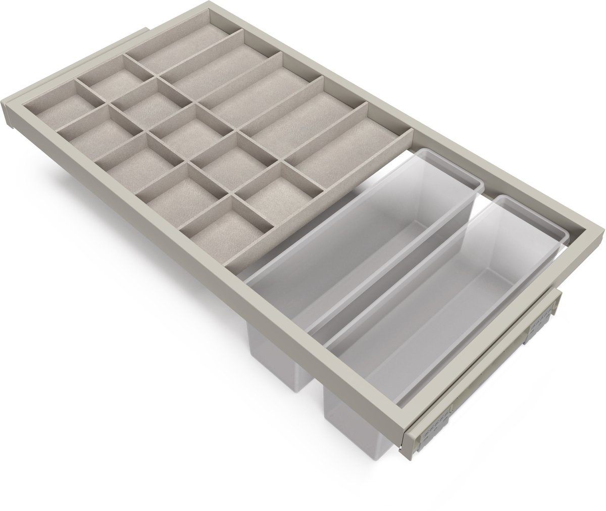 Emuca Kit van Organiser lade kit, hulpbak en soft close runner frame voor garderobekasten, verstelbaar, module 900mm, Steengrijs