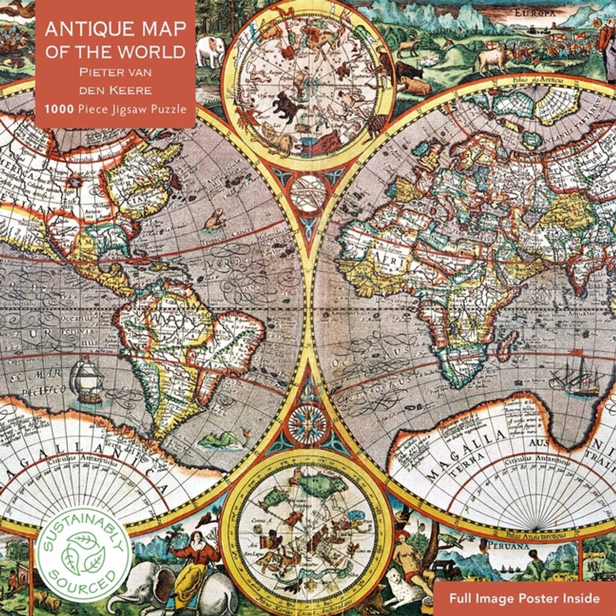 Adult Sustainable Jigsaw Puzzle Pieter Van Den Keere: Antique Map of the World