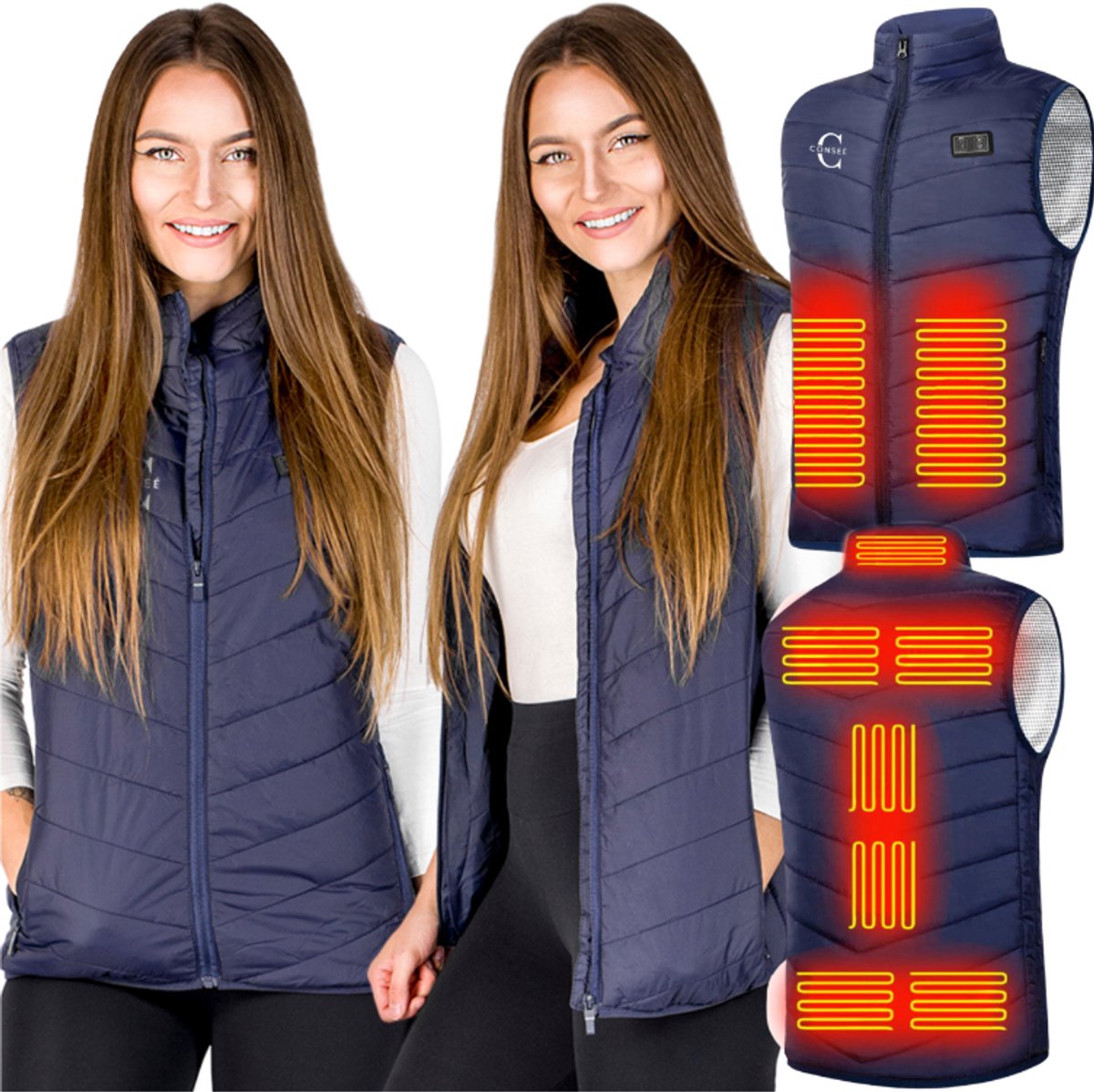 Conseé - Verwarmde Bodywarmer - USB - Blauw - XL