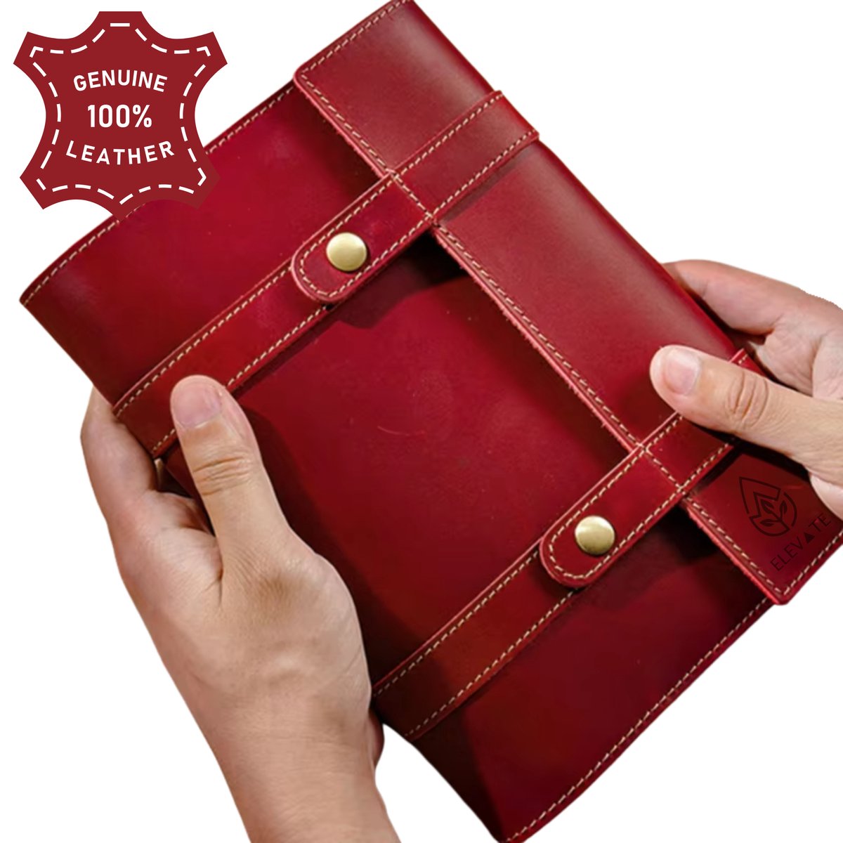 ELEVATE® Luxe Leren Notitieboek Rood – Handgemaakt Full-Grain Crazy Horse Leer – Navulbaar Notitieboek A5 – Journaling / Dagboek / Notebook – 100% Echt Leer – Verschillende Kleuren