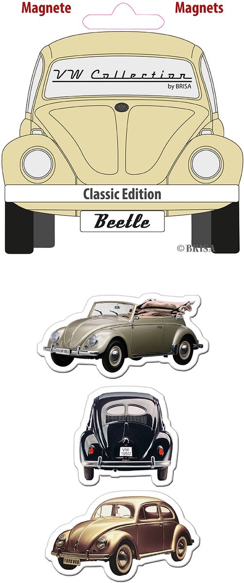 BRISA VW Collection - Volkswagen magneten, set van 3 met nostalgische VW Kever-motieven, koelkastmagneet, magneten voor op de koelkast, magneetbord, whiteboard, prikbord