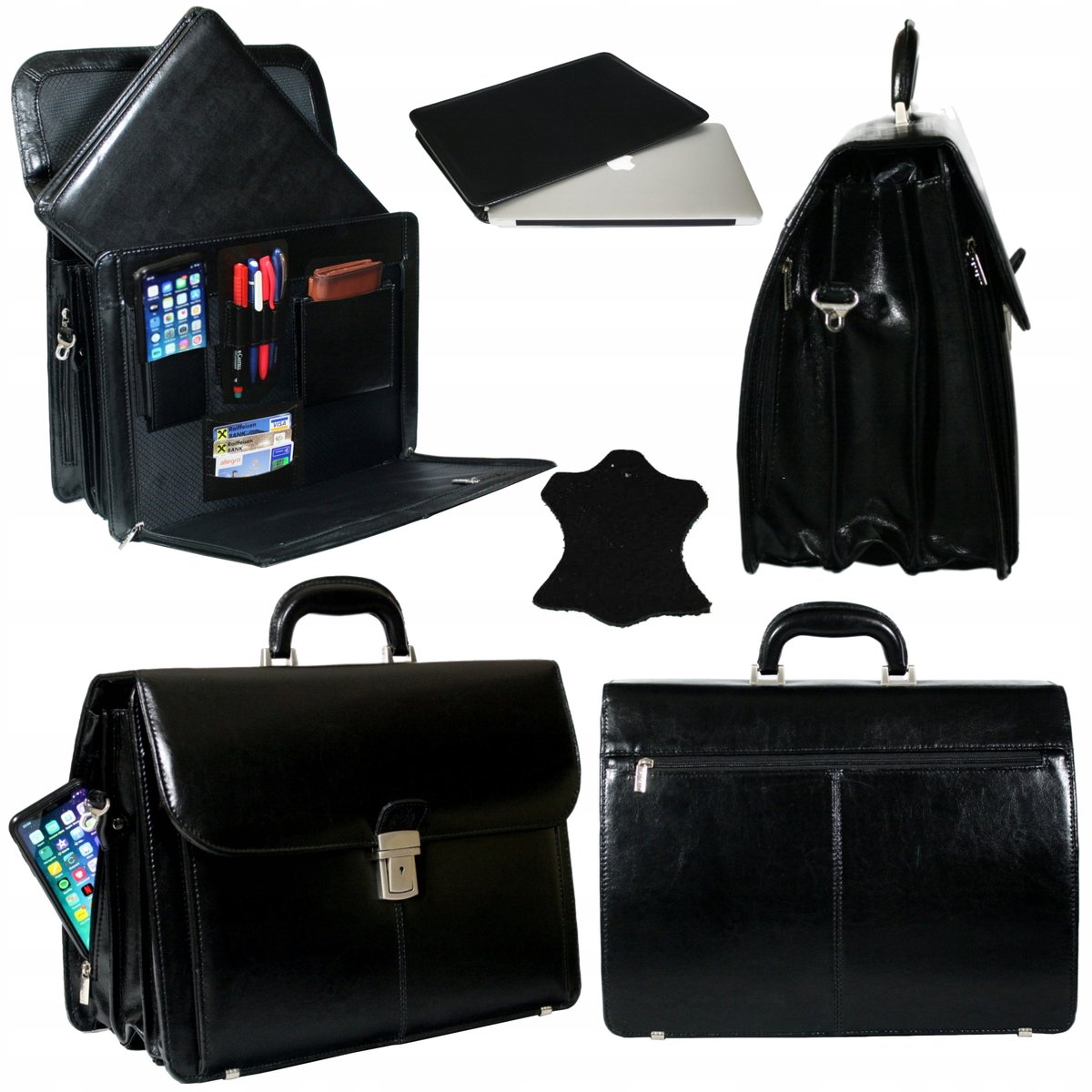 Leren Laptoptas 15" Zwart Zakelijk Grote Heren Aktetas