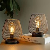 Lot de 2 lampes de table rechargeables, lampes en métal avec 4 modes d'éclairage, éclairage intérieur et extérieur pour la terrasse, la chambre à coucher, le salon (lampe incluse) noir