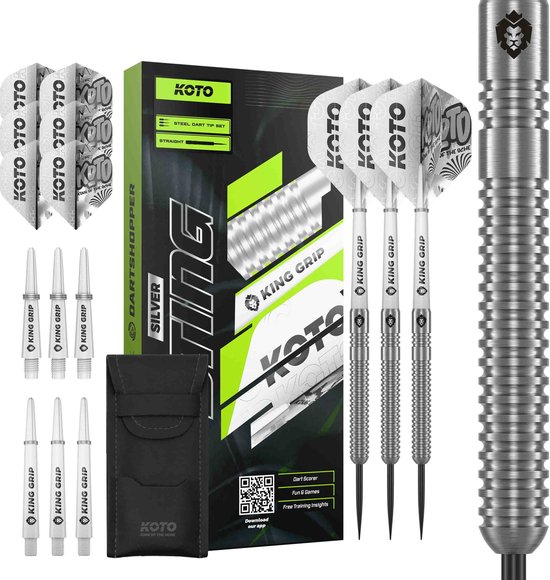 KOTO Fléchettes Tribute Black & Silver – Points Acier 18g, Set Complet Avec Flights, Tiges Et Étui