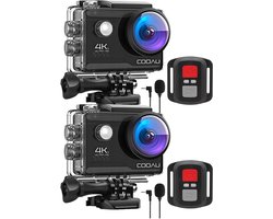 Action Camera 4K – 20MP / 60FPS / WiFi / 40M Waterdicht – Actiecamera – Onderwatercamera – Externe Microfoon – Inclusief Accessoires – Gratis App – Onderwatercamera – Beeldstabilisatie EIS – Lader – Afstandsbediening – 2 Stuks