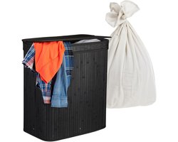 Wasmand 2 vakken - 100 liter - bamboe - zwart