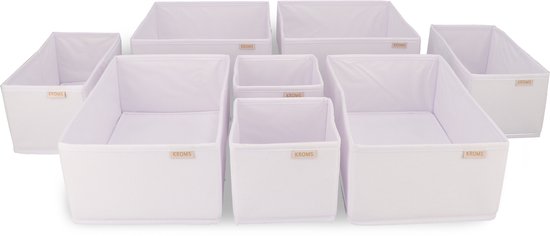 KROMS Lade organizer bakjes 8-delig - Wit - Kleding opbergbox– Kleding organizer opbergsysteem – Lade organizer kledingkast & IKEA PAX – Kleding organizer opvouwbaar