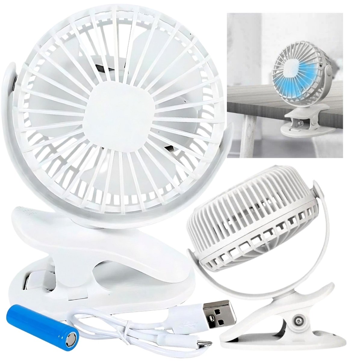 Sandos - Mini Ventilator - USB Oplaadbaar - Bureaumodel - Wit