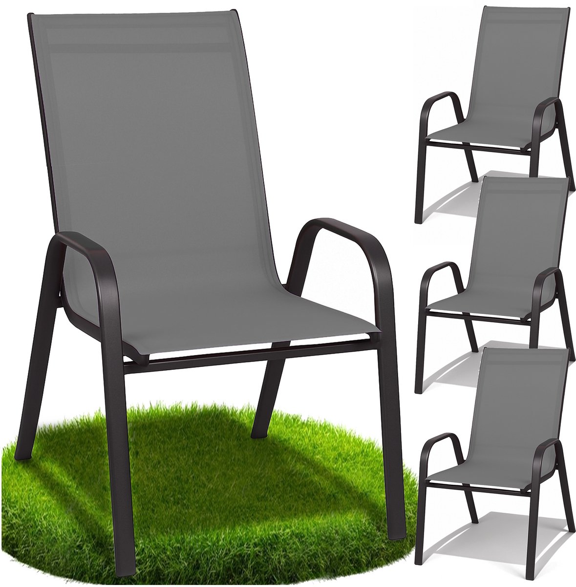 GoGarden - Tuinstoelen Set - Metaal - Grijs - 4 Stuks
