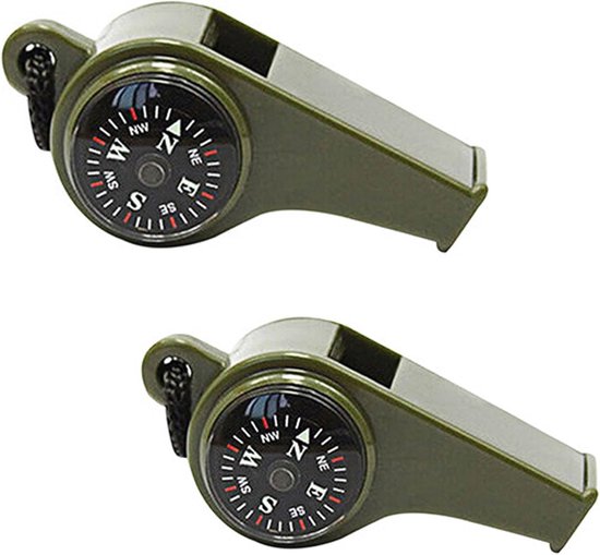 XCOZU 2-pack noodfluitje, fluitje goud zilver dubbele buis outdoor survival fluitje camping fluitje alle weersomstandigheden fluitje sleutelhanger voor buiten wandelen jacht berg sleutelhanger fluitje