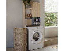 Wasmachinekast Kuba 4 legplanken, 1 draaideur-lichte eik/celadon grijs - Symbiosis - wasmachinekast_enkel - Bruin - Melamine; Spaanplaat