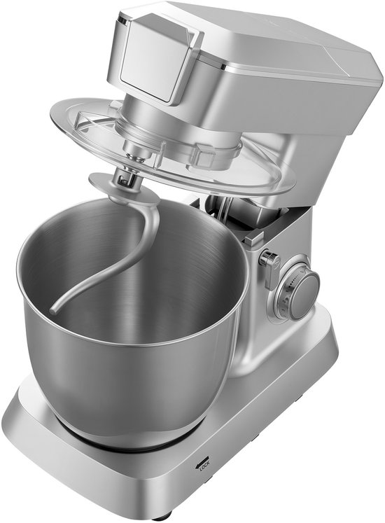 Elektrische Keukenmixer met Een Capaciteit van 4,3 L, 1300 W Vermogen, 6+P Instelbare Snelheden, Kantelbaar Ontwerp, Inclusief 1,5 L Blenderbeker, Roestvrijstalen Kom, Deeghaak, Garde en Klopper voor Bakken en Mixen, Zilver van Merkloos — afbeelding 2