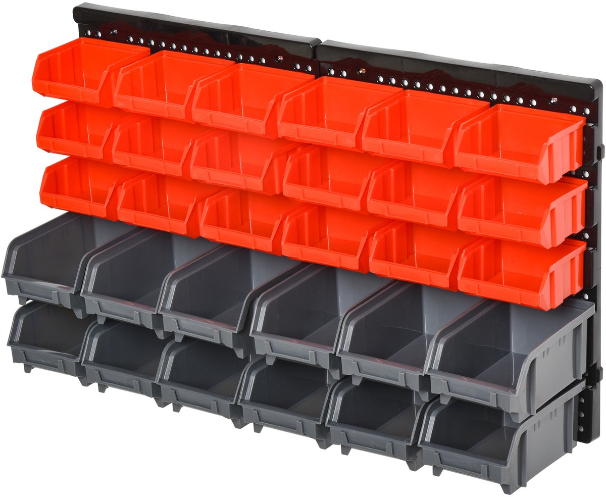 DURHAND Onderdelenrek voor opslagbakken Kunststof 37,5L x 18B x 63H cm Rood+Grijs+Zwart