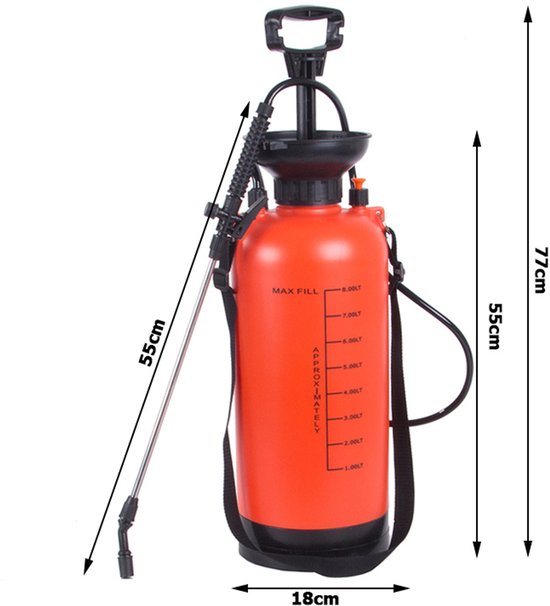 Drukspuit 8 Liter - Tuinsproeier met lange Lans en draagriem - Handdruk sprayer voor tuin & planten van Merkloos	 — afbeelding 3