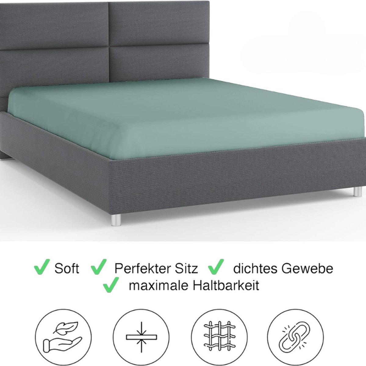 Famanu Katoenen hoeslaken voor matrassen tot 35 cm hoog, groen, luxe en zacht, ademend en kreukvrij, ideaal voor een comfortabele nachtrust en eenvoudig te onderhouden