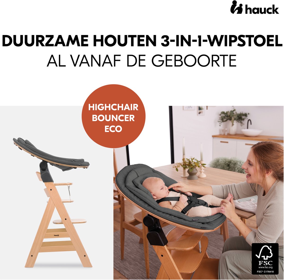 Hauck Highchair Bouncer Eco - 3-in-1-wipstoel thumbnail 5