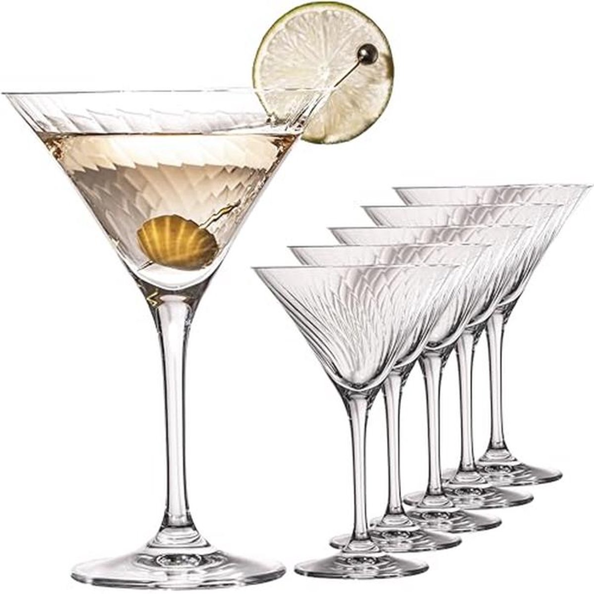 Geribbeld Cocktailglas Set van 6 - 215 ml - Vaatwasmachinebestendig Kristalglas