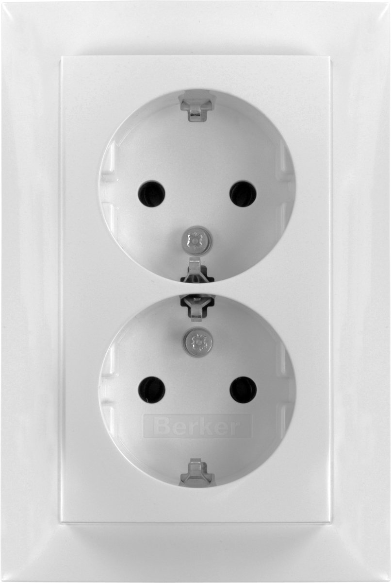 Berker S1 contactdoos inbouw - 2-voudig - randaarde - polarwit
