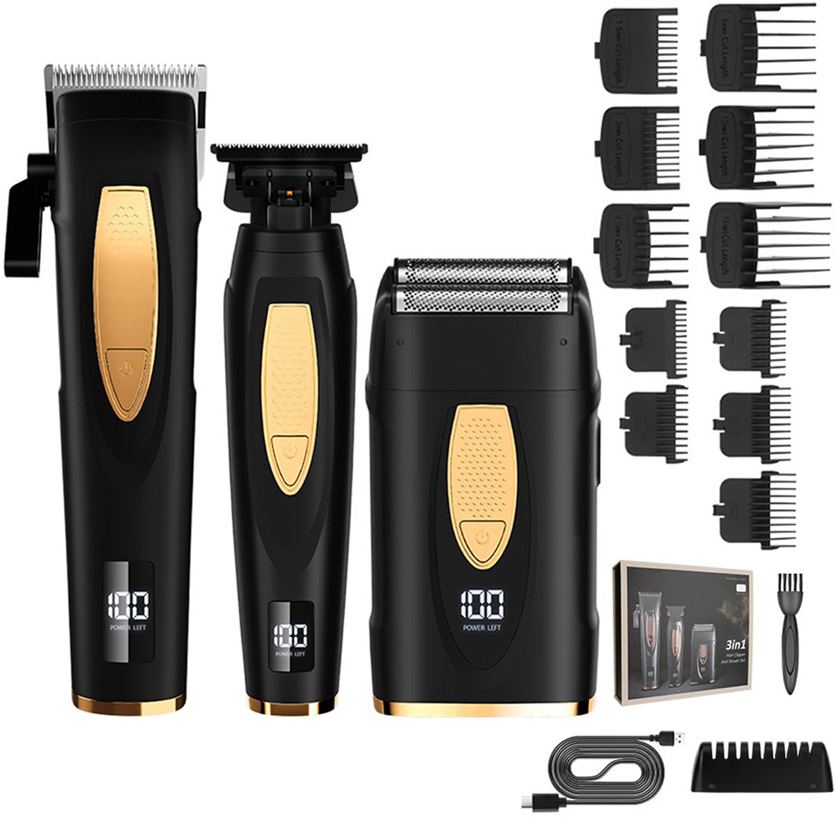 OKWISH Tondeuses - Oplaadbare Tondeuse Set Voor Thuis, Haar Tondeuse En Langhaarschneider Met Trimmer Set, ABS, Zwart