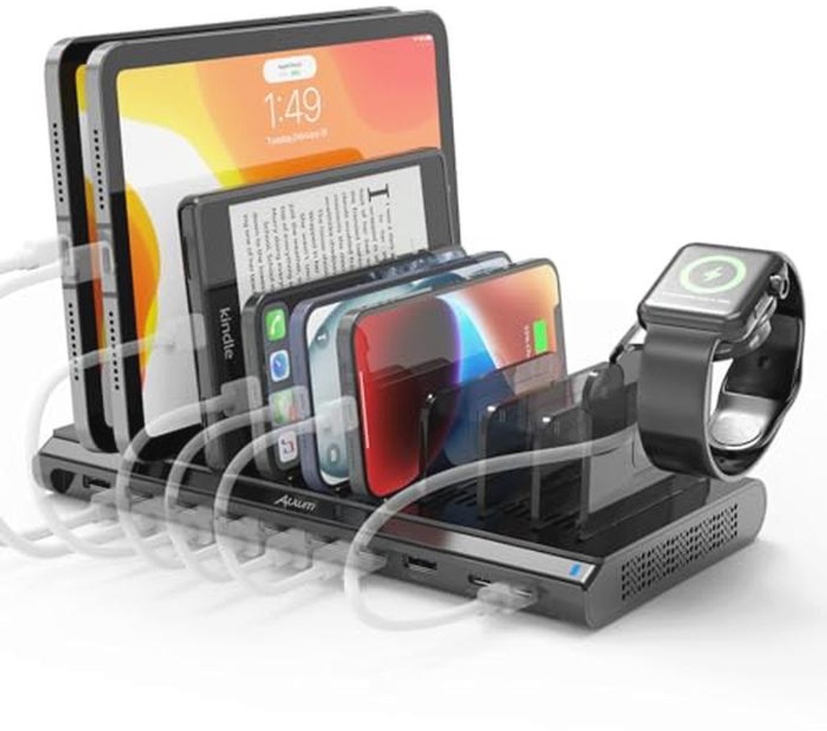10-poorts USB Oplaadstation met QC 3.0 en PD Type C Poorten - 120W Laadstation voor Tablets en Telefoons