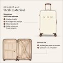 Valise blanc cassé en ABS/polycarbonate avec des détails marron, ouverte pour montrer l'intérieur.