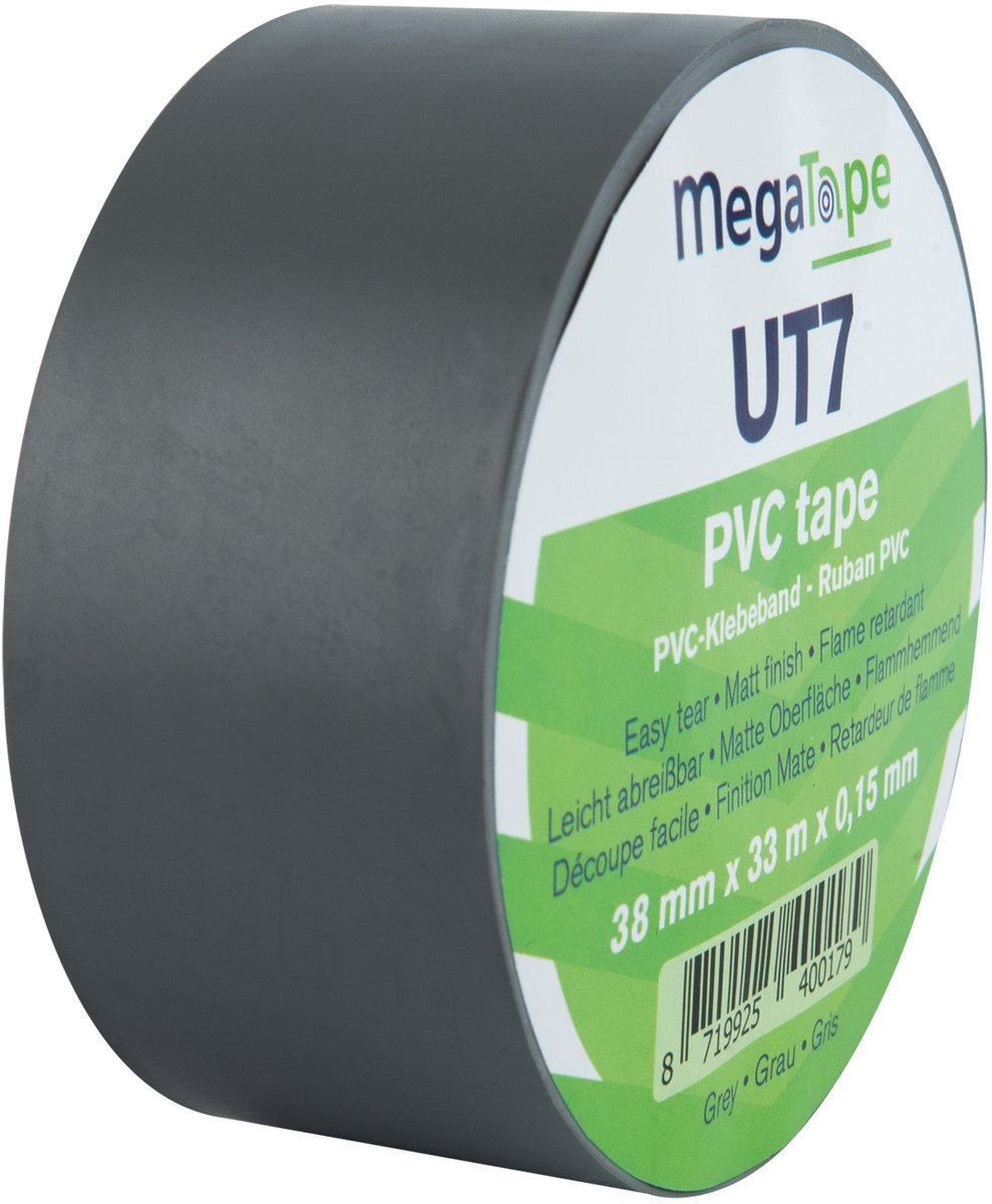 Showgear MegaTape UT7 PVC tape 38 mm x 33 m, grijs