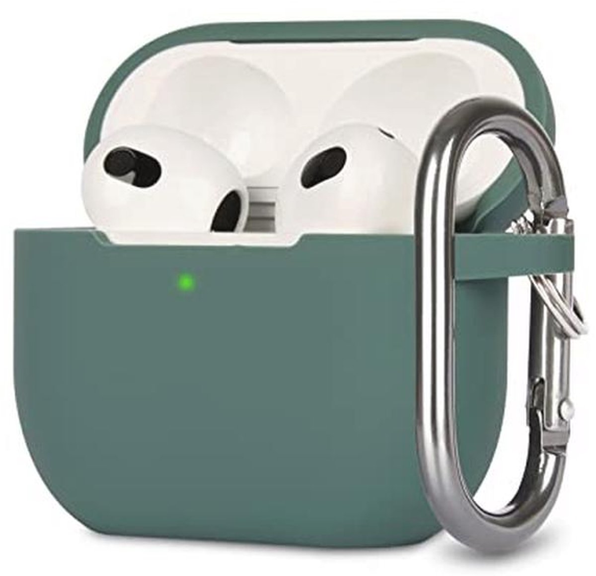 KOKOKA Beschermhoesje compatibel met AirPods 3, schokbestendige siliconen beschermhoes, zacht, antislip, beschermhoes voor Airpods 3de generatie 2021 met karabijnhaak, diepgroen