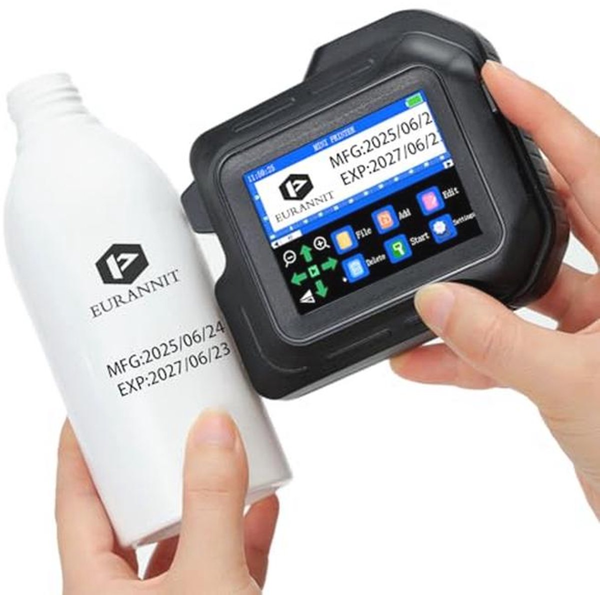 Mini inkjetprinter - Draagbare handprinter met 12,7 mm mondstuk en 2,8 inch touchscreen voor tekst, logo en datum afdrukken