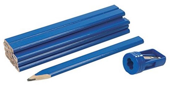 Migra Tools Timmerman Potloden - HB Builders Potloodset met puntenslijper & etui platte constructie voor het markeren van hout, baksteen, beton