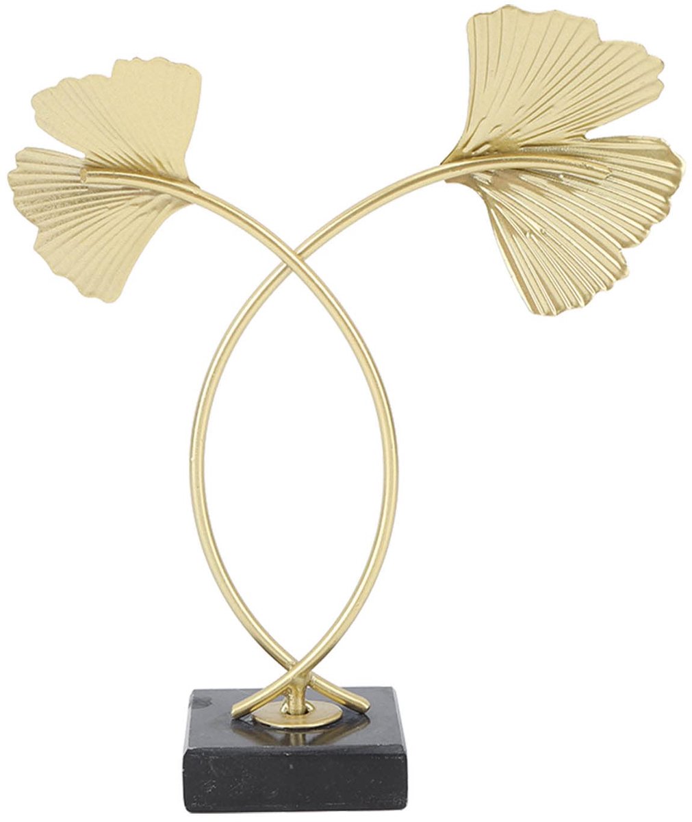 Metalen sculptuur van ginkgoblad, marmeren voetlamp, luxe Scandinavische stijl, ginkgobladornamenten, handgemaakte metalen bladerendecoratie voor boekenplanken en eettafels.