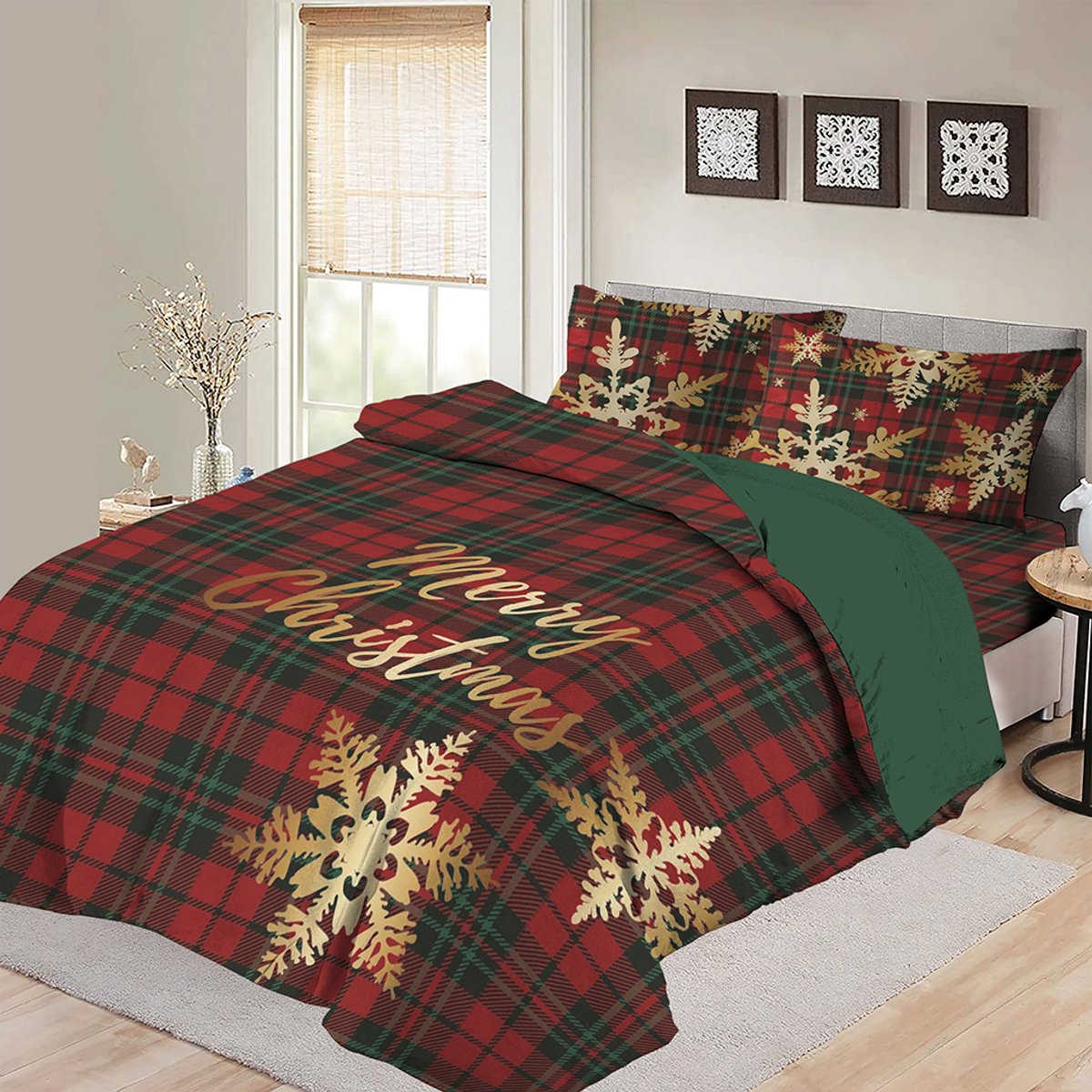 Bed Glow & Apparel Merry Christmas Dekbedovertrek 200x200 – Rood Groen Tartan – Inclusief 2 Kussenslopen 60x70