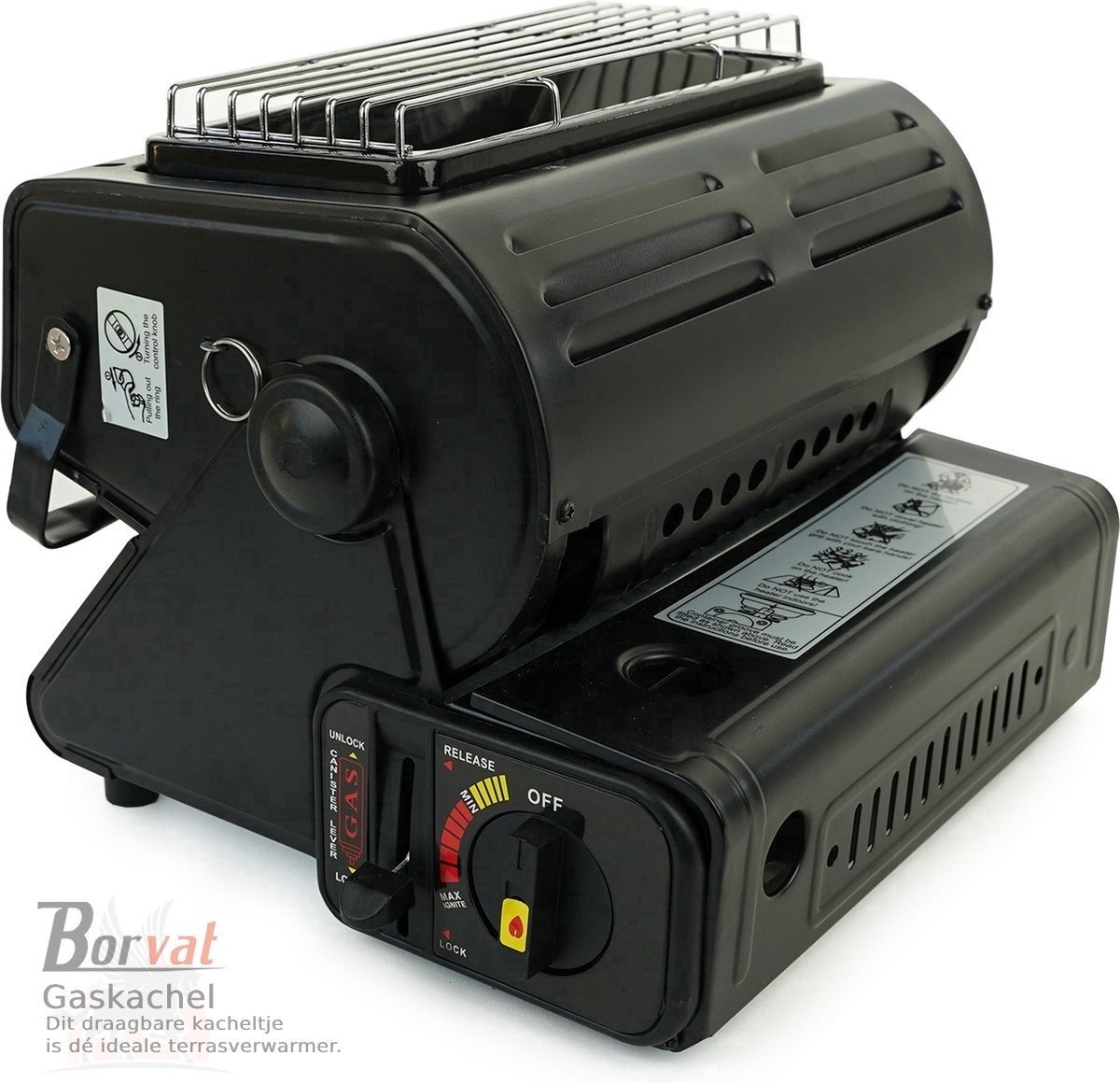 Borvat® Kamping Gaskachel - Heater - Kachel - Terrasverwarmer - Camping gaskachel - Buitenkachel - Gas Heater - Verstelbaar - Draagbaar - Zwart – foto 7