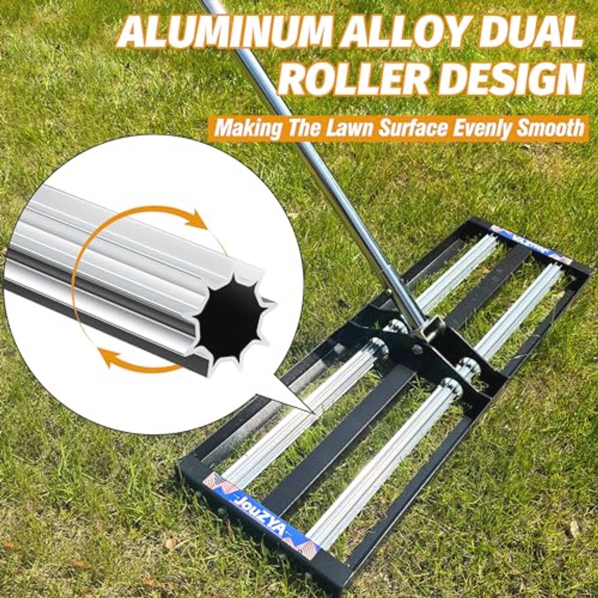 Gazonnivelleringshark met Aluminium Rollen en Roestvrij Staal - Tuinnivellering Gereedschap met Verlengd Handvat