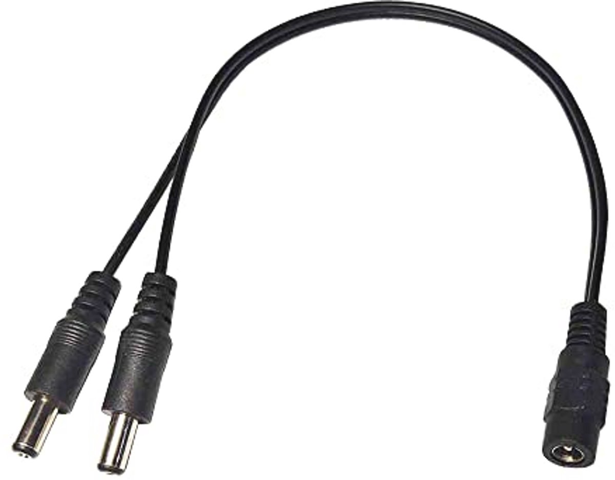 DC Y Splitter Kabel 1 naar 2 voor 5,5 mm x 2,1 mm - 30 cm Adapter voor Camera en Beveiliging (2 Stuks)