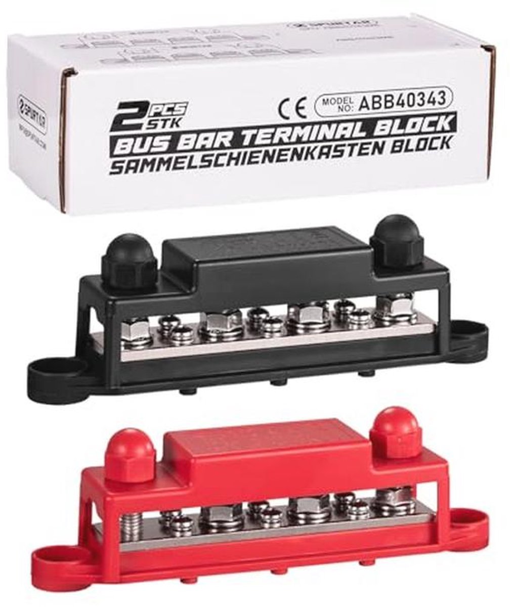 Stroomverdeler Busbar 12–48V 250A met M8 Bouten en M4 Schroeven voor Auto, Vrachtwagen, Camper en Boot