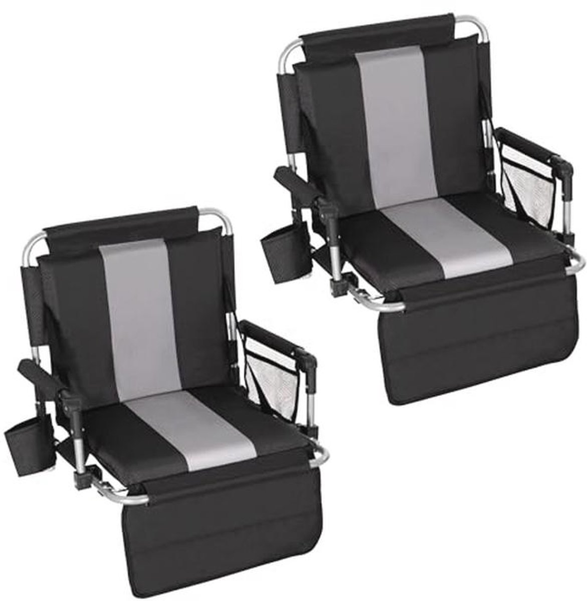 Opvouwbare stadionstoelen met rugsteun en kussen - 2 stuks, zwart