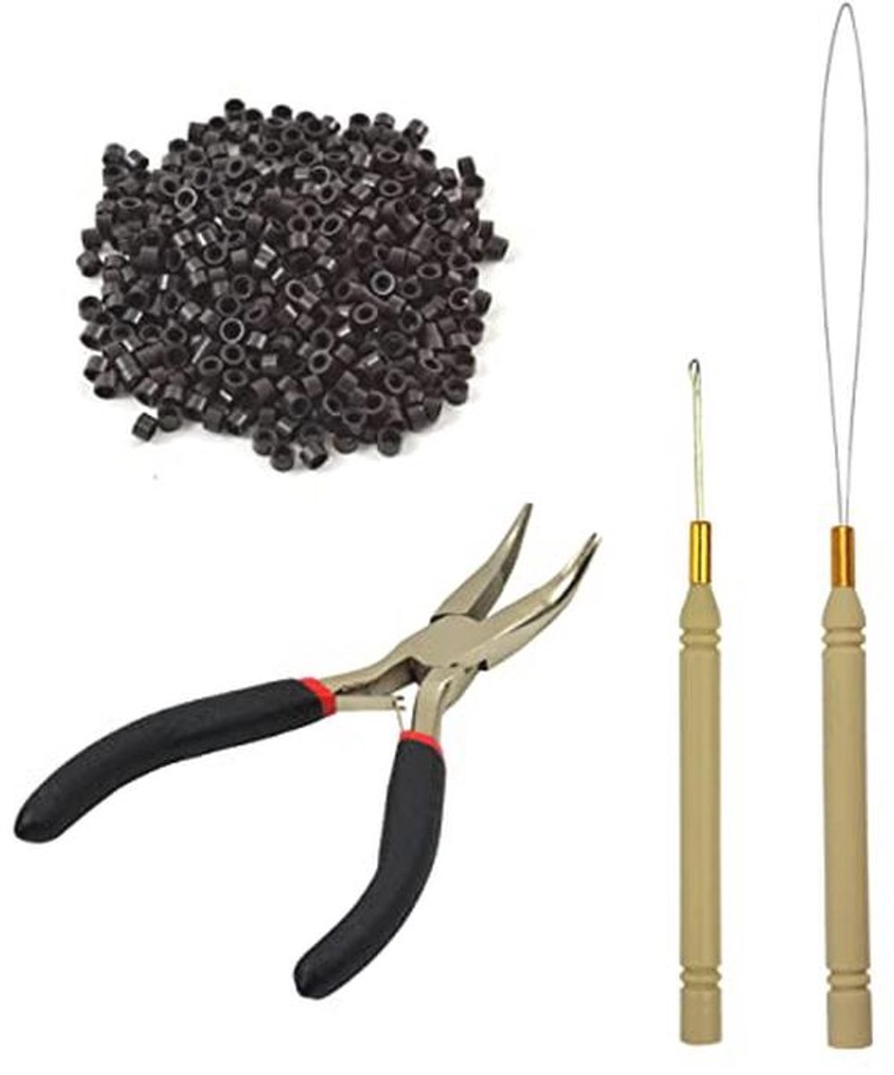 Haarextensies Gereedschapsset met Clips en Micro-Ringen - Donkerbruin