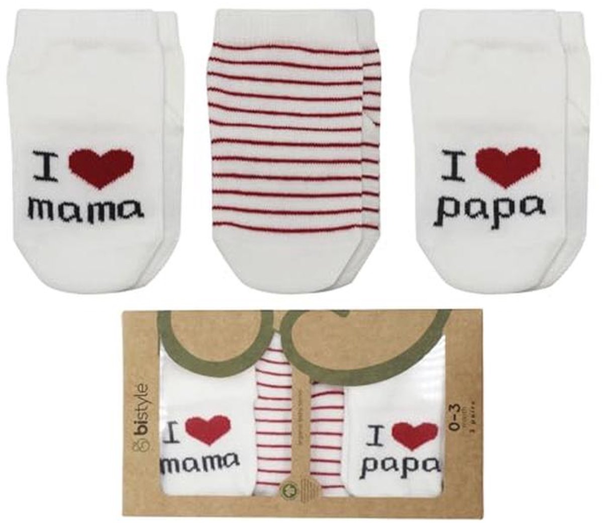 Biologische Katoenen Babysokken voor Pasgeborenen - I Love Mama & Papa - 0-3 Maanden - Perfect Cadeau voor Babyshower