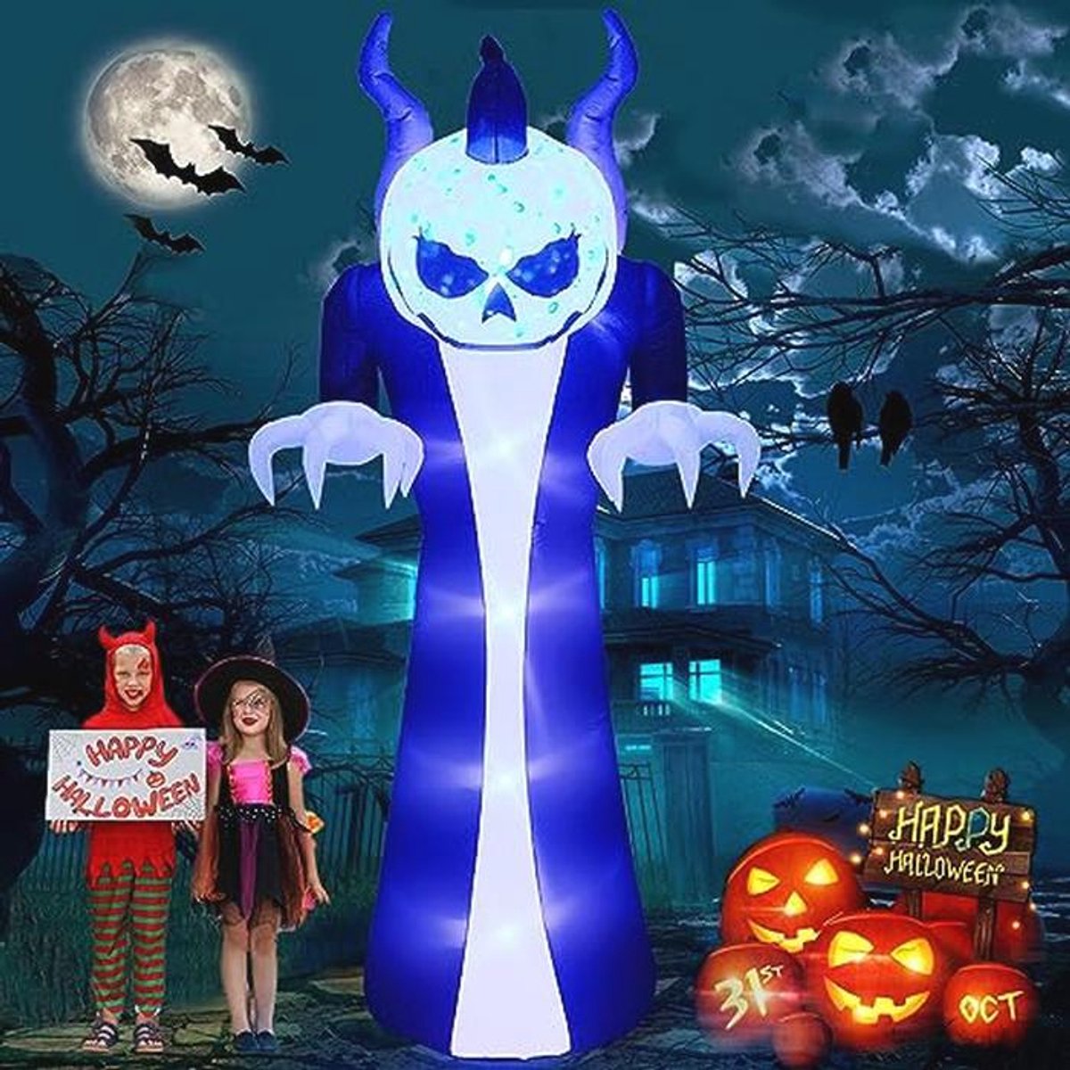 Opblaasbare Halloween decoratie - Spookpompoen met LED verlichting voor buiten, 3 meter