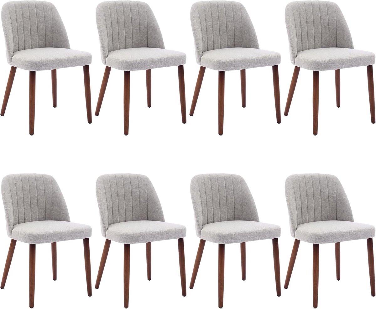 HoerFuriy - Eetkamerstoelen set van 8 - Grijs - Stof - Mid‑century modern