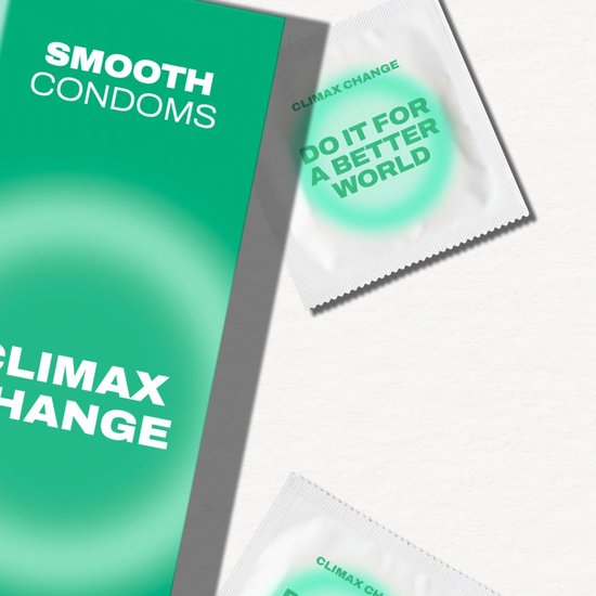 Groene Climax Change Smooth Condoms doos met twee individuele verpakkingen.