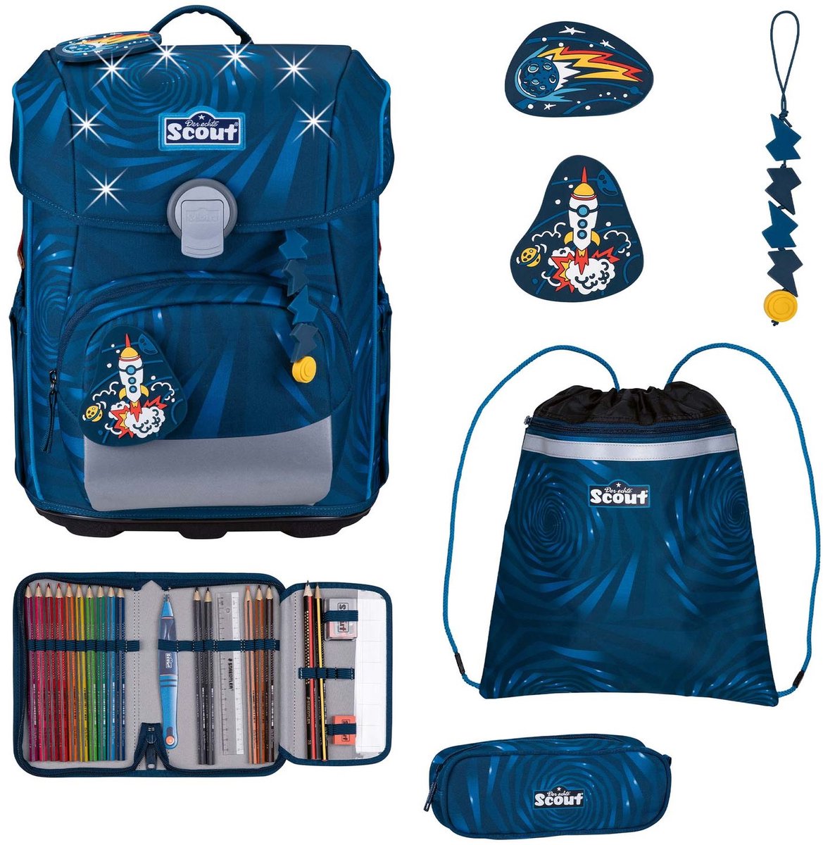 Scout schooltas LED Neo Set 4-delig Rocket Rider donkerblauw