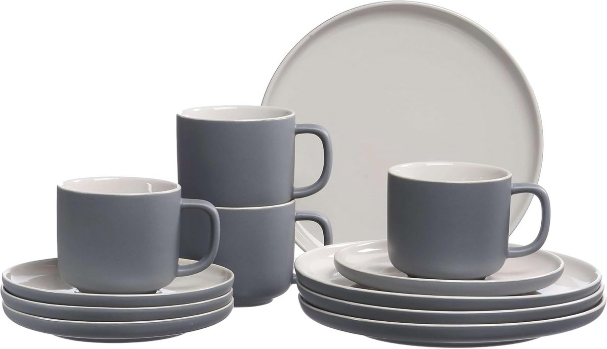 12-delig grijs koffieservies in Scandinavische stijl