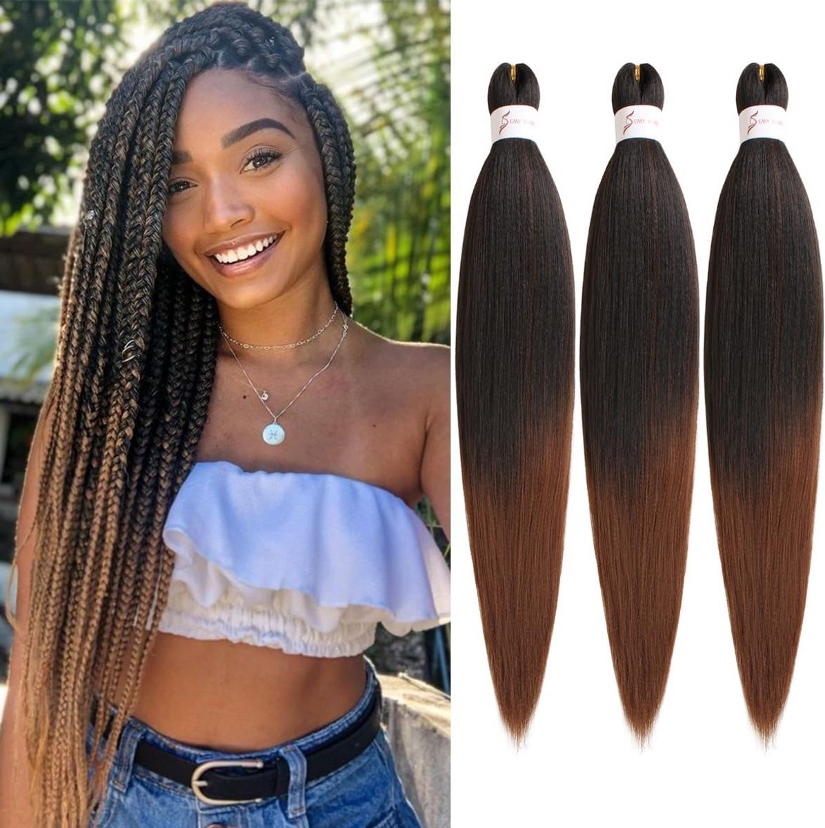 Set van 3 Pre-Stretched Haarverlengingen 51 cm voor Vrouwen - Ideaal voor Crochet Braids