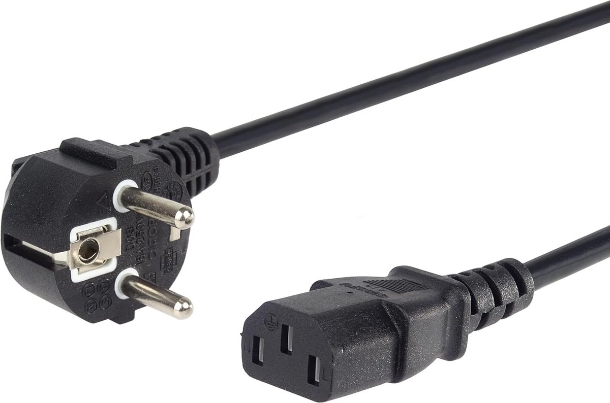 Netsnoer 230V 1 meter, geaard stroomkabel met C13 contact